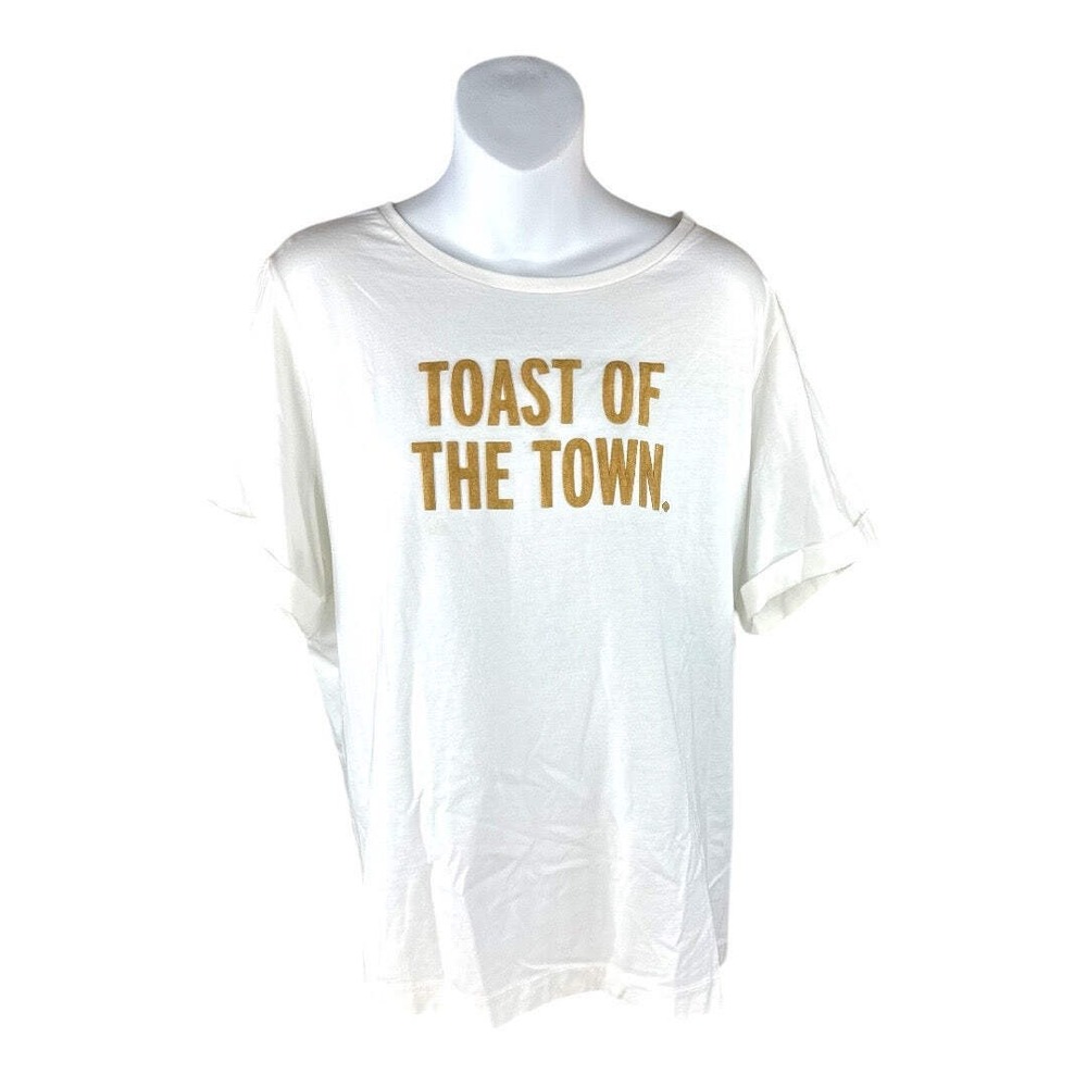 Kate Spade New York Toast of the Town Graphic Tee Shirt White Gold XL NEW